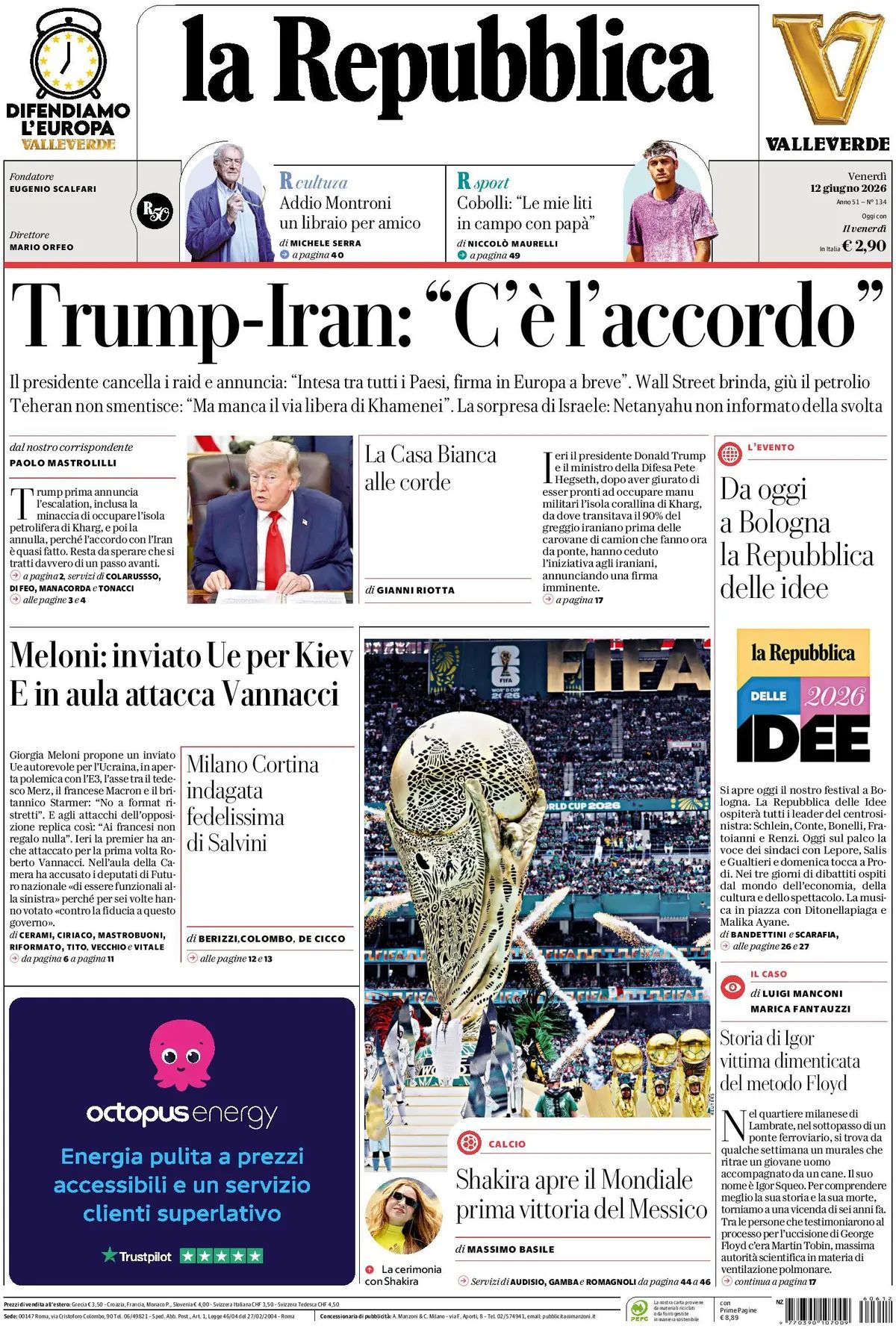 La Repubblica, prima pagina