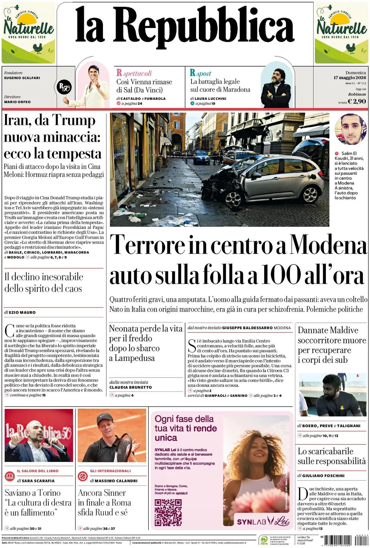 La Repubblica, prima pagina