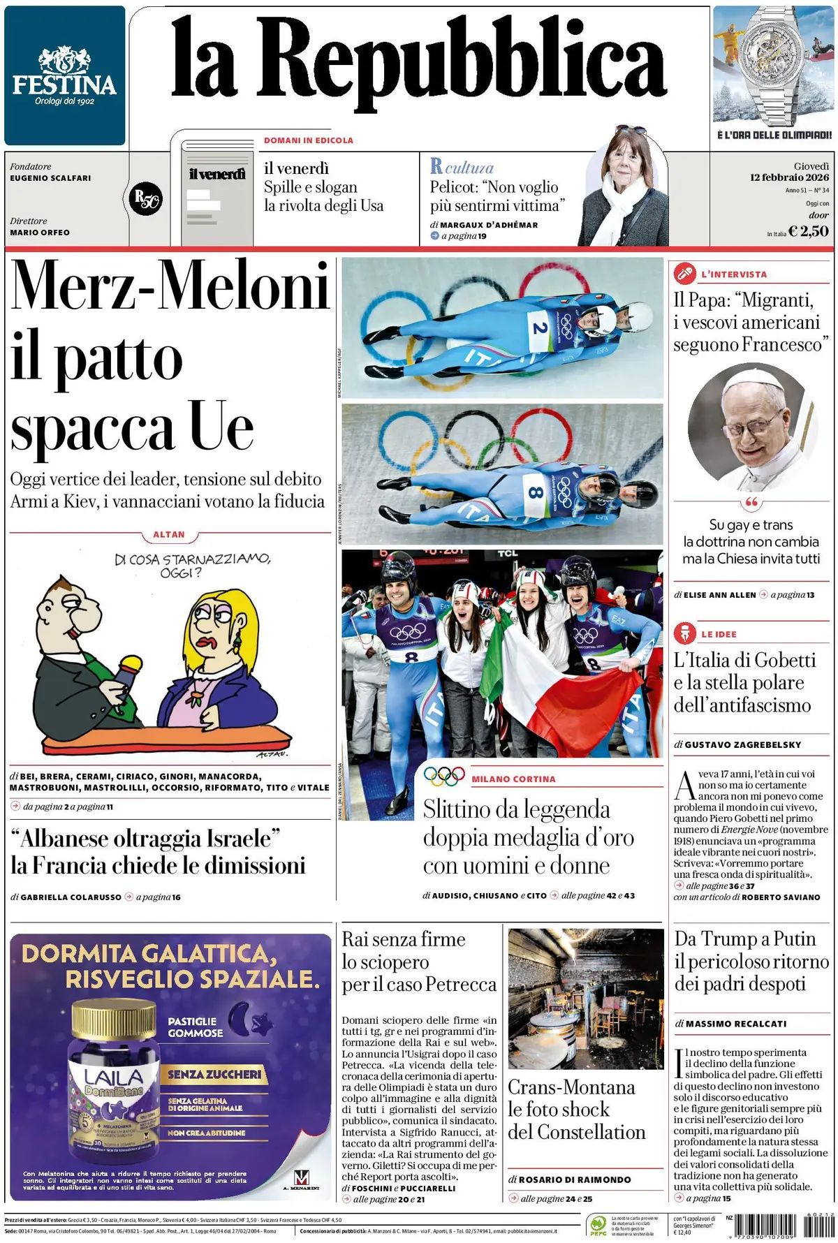 La Repubblica, prima pagina