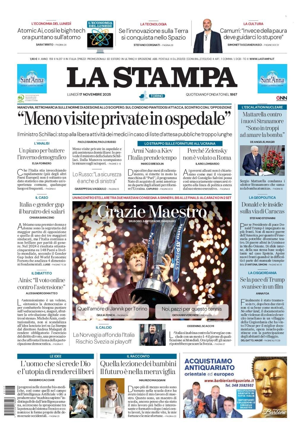 La Stampa, prima pagina