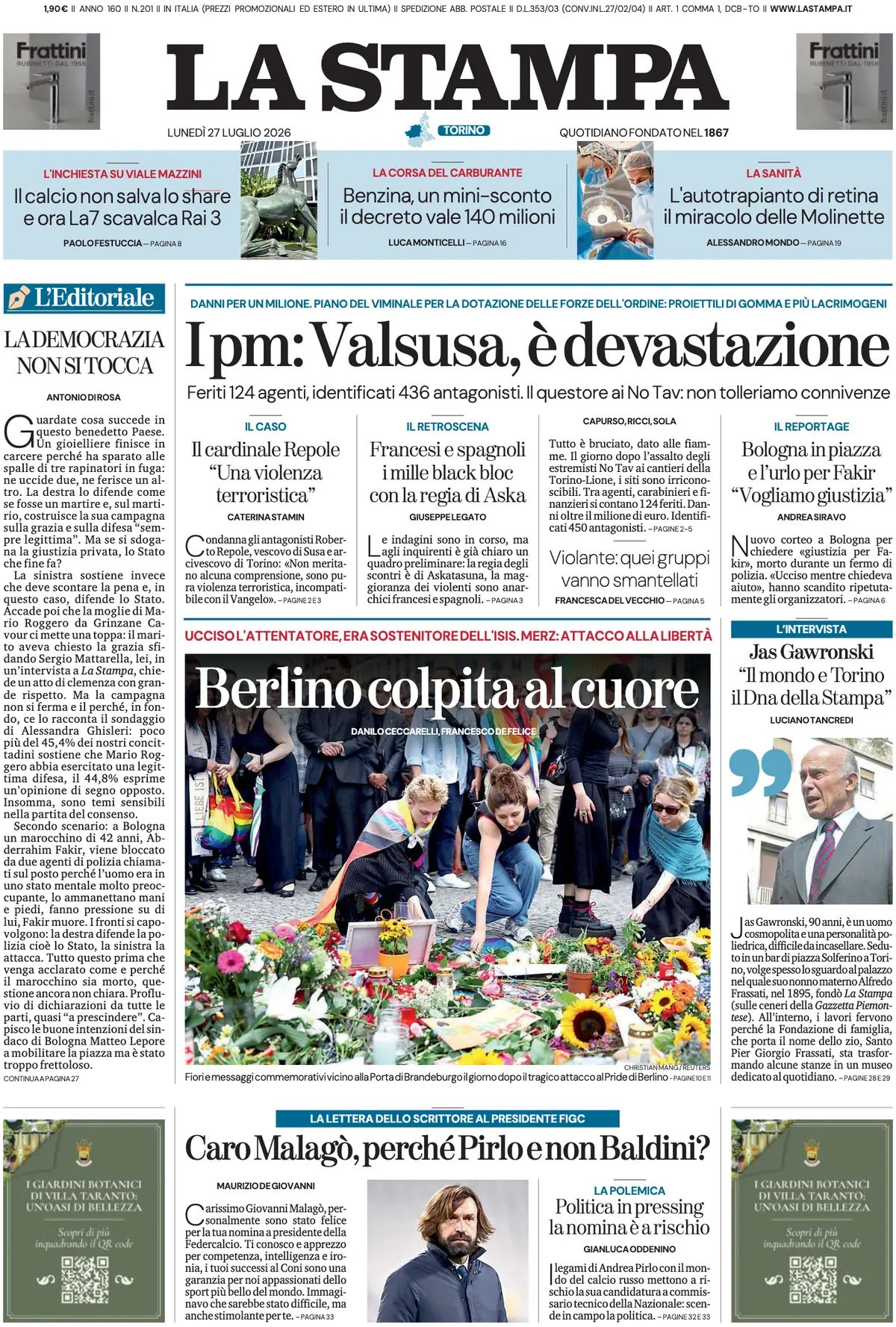 La Stampa, prima pagina