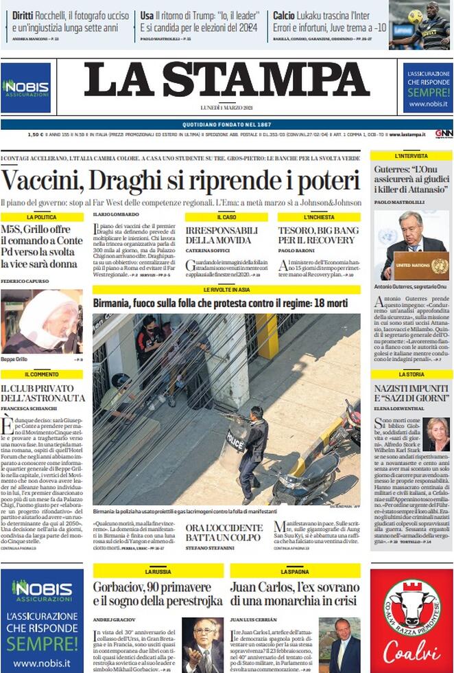 La Stampa, prima pagina