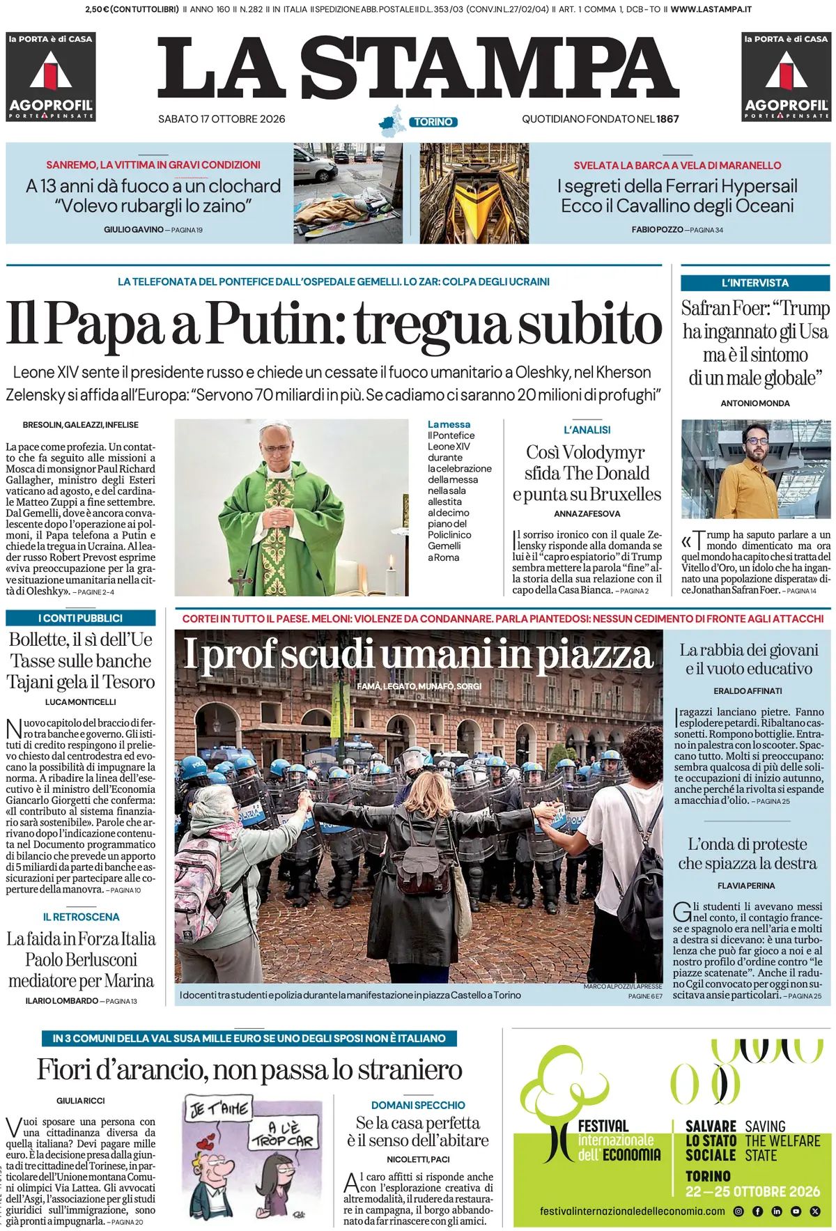 La Stampa, prima pagina