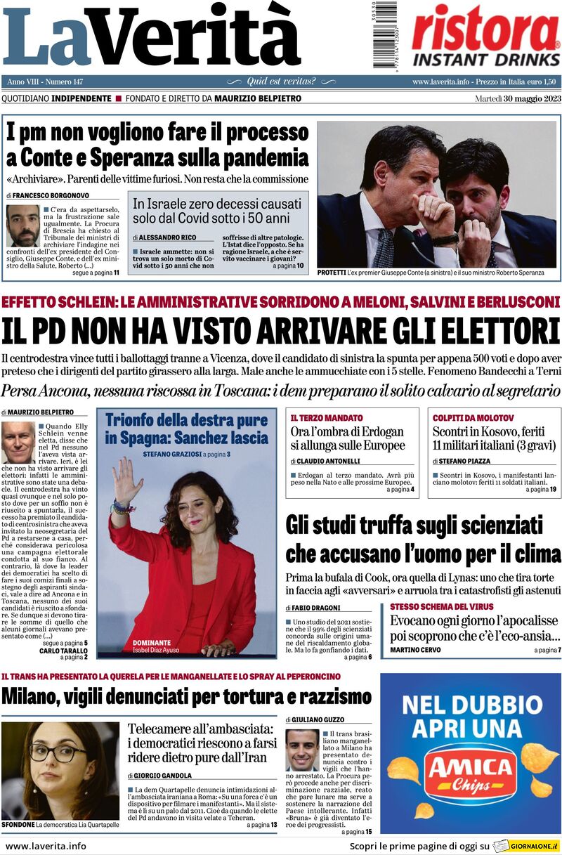 La Verità, prima pagina
