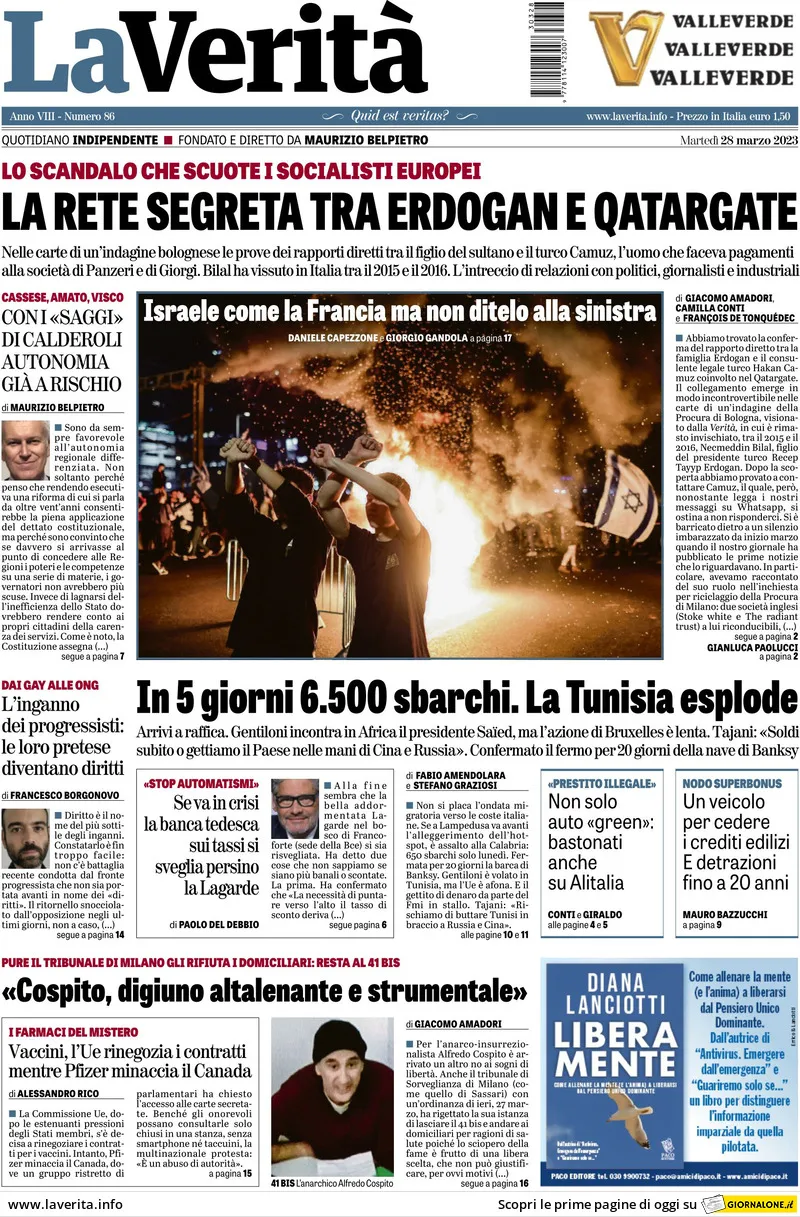 Prima pagina «La Verità» Giornali.it
