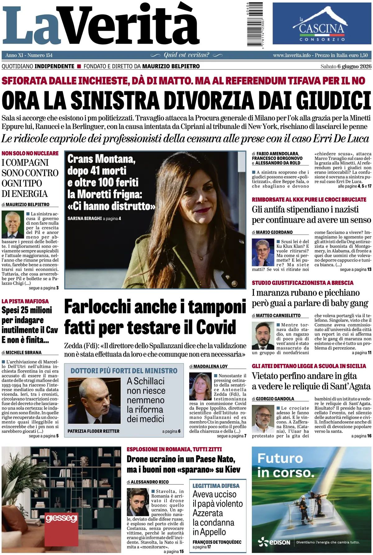 La Verità, prima pagina