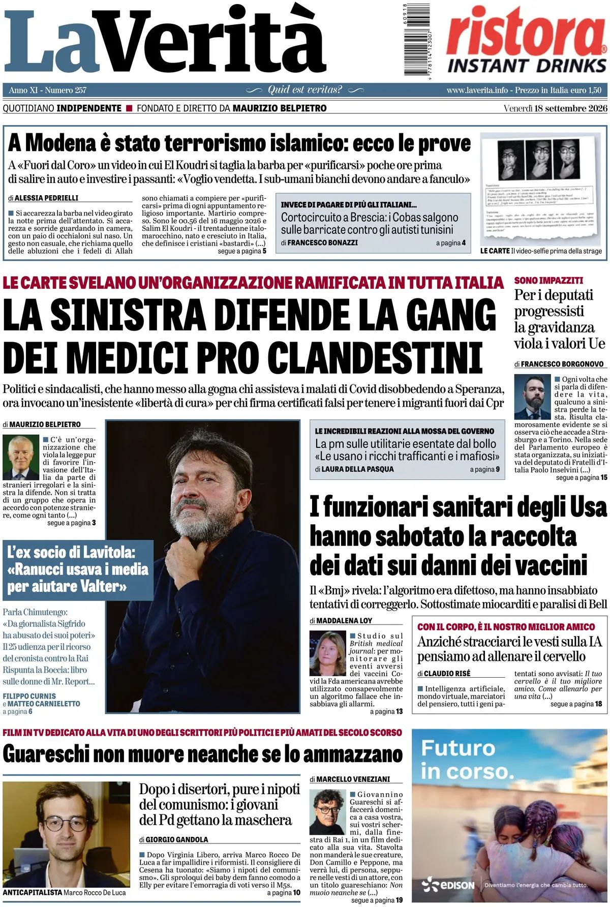 La Verità, prima pagina
