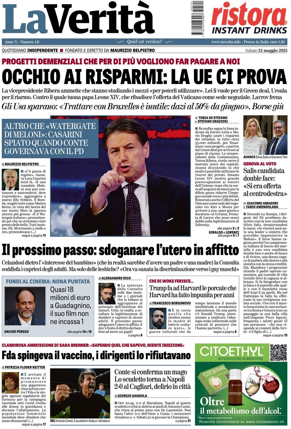 La Verità, prima pagina
