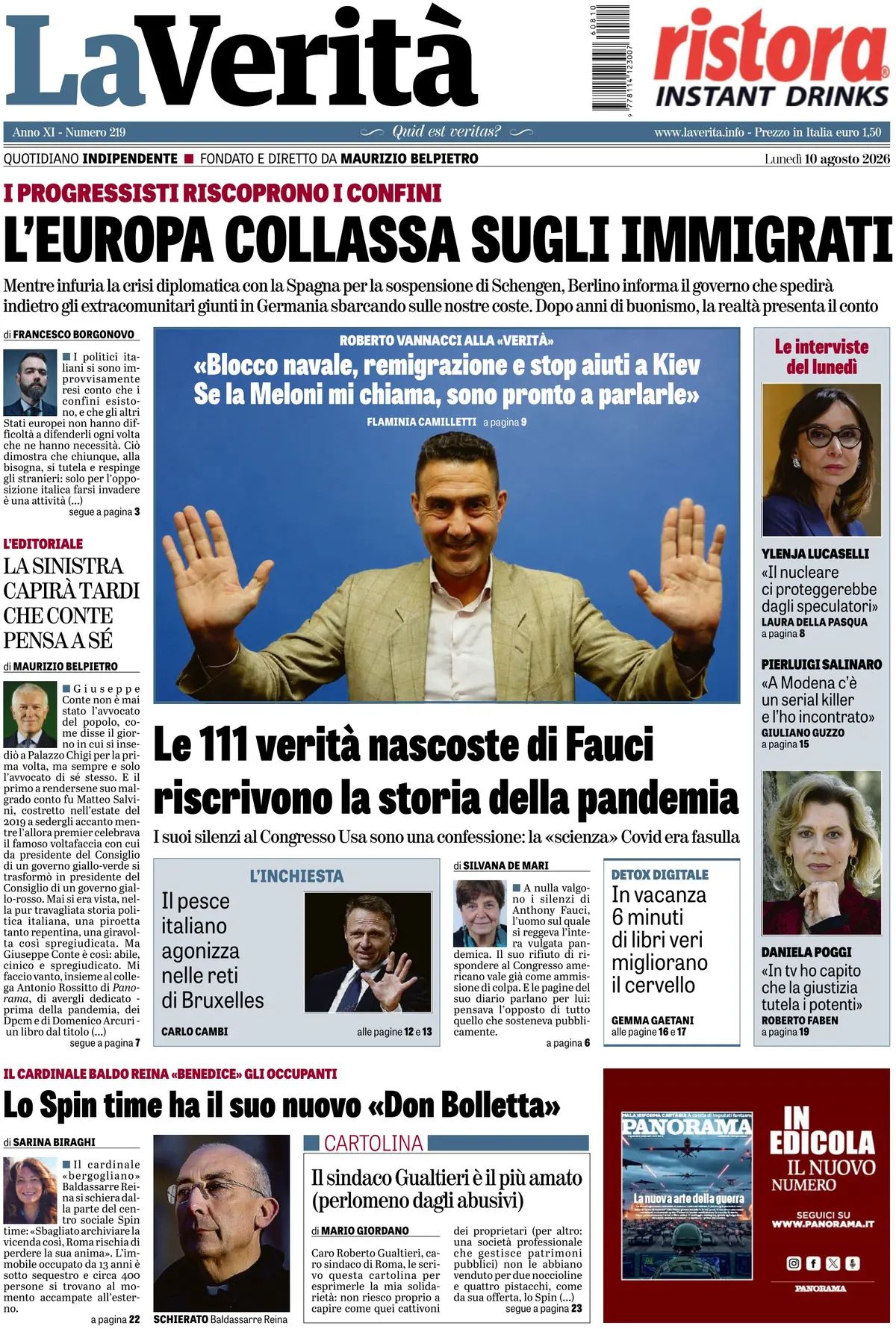 La Verità, prima pagina