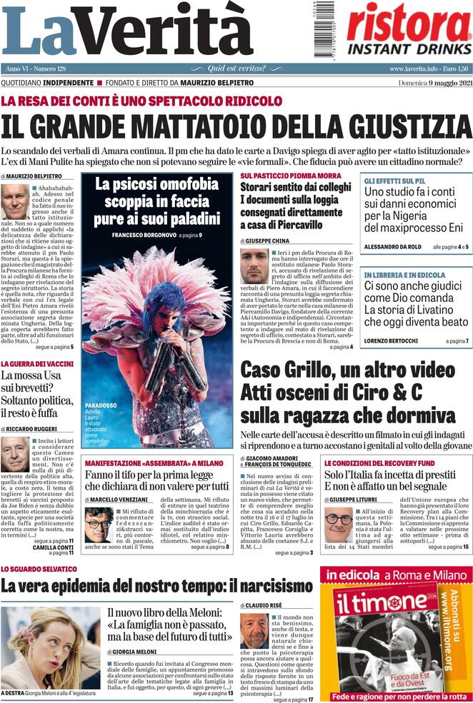 La Verità, prima pagina