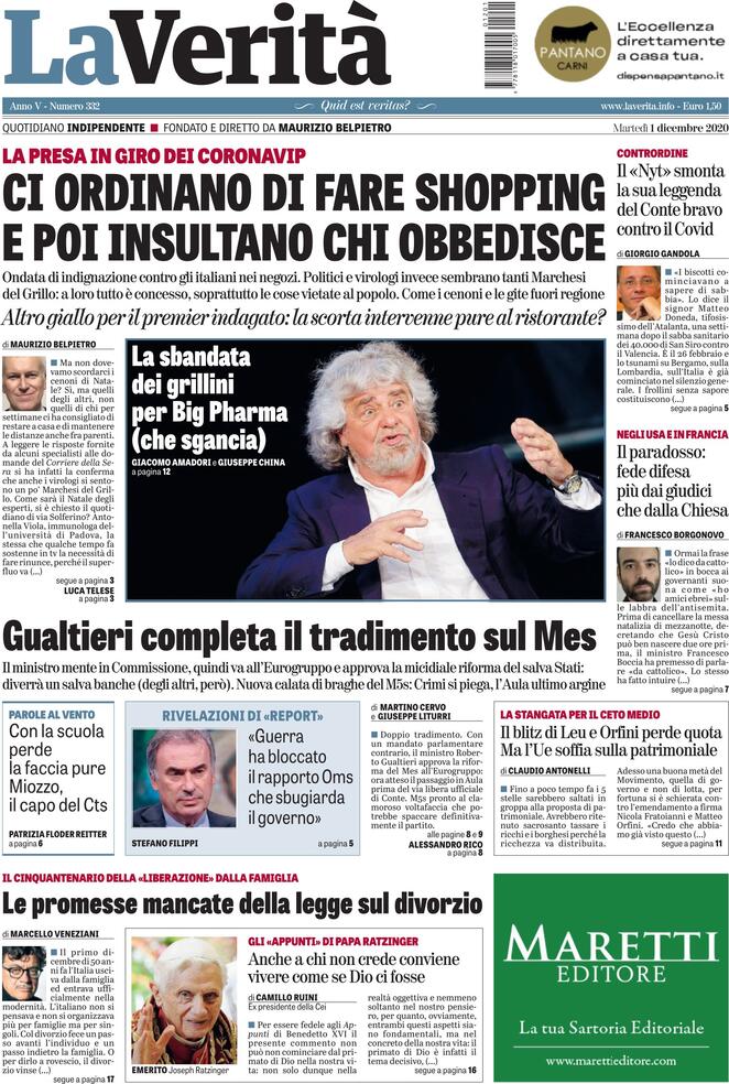 La Verità, prima pagina