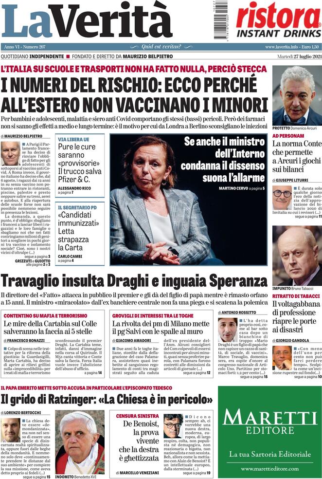 La Verità, prima pagina