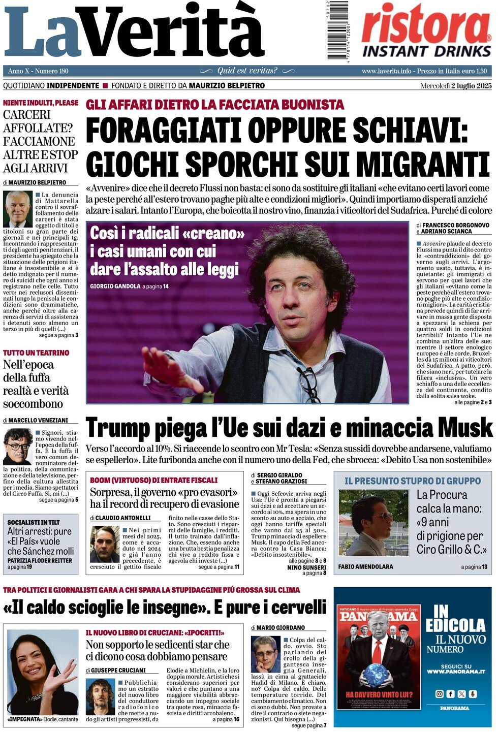 La Verità, prima pagina