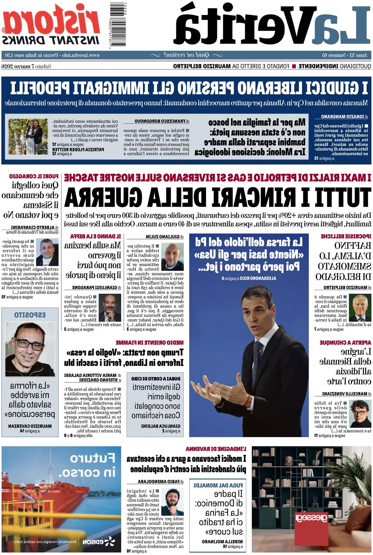 La Verità, prima pagina