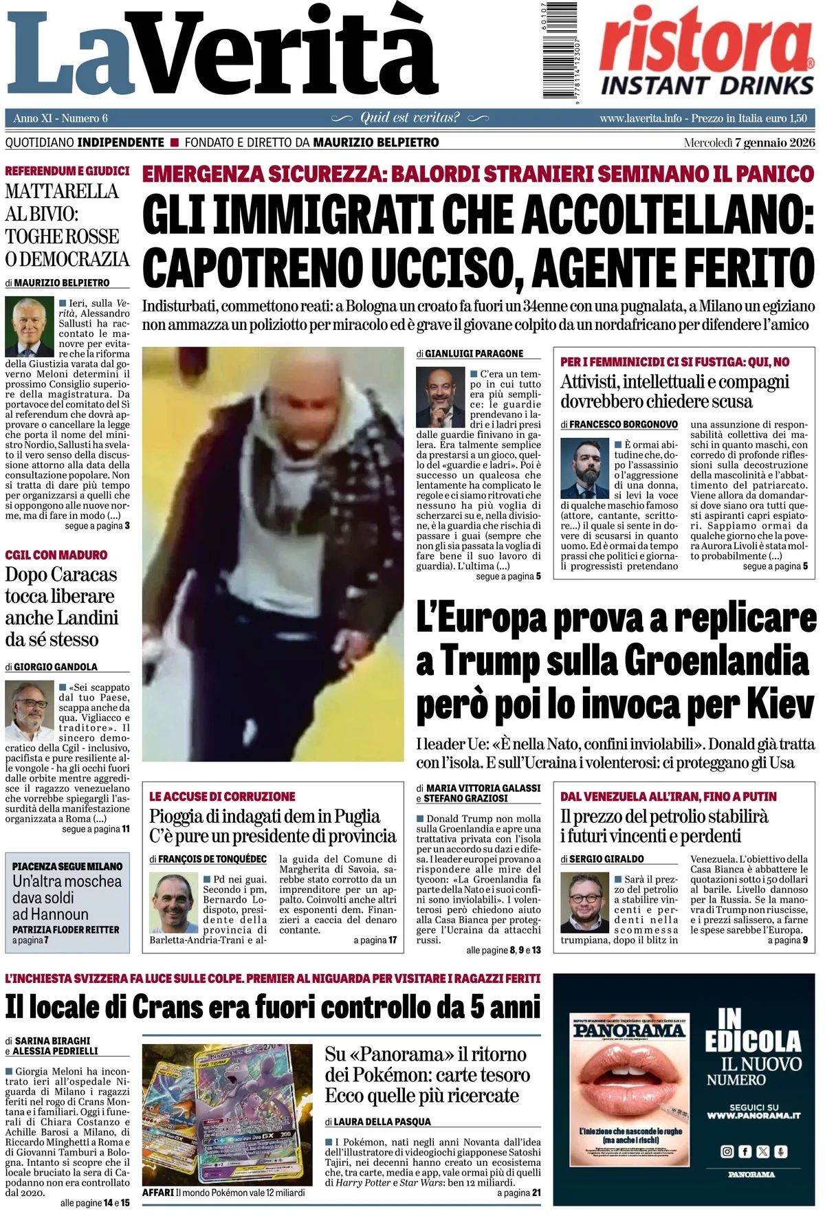 la verità quotidiano prima pagina oggi