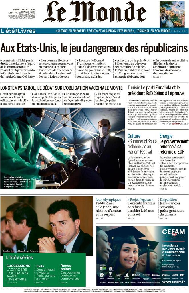 Le Monde (Francia), prima pagina