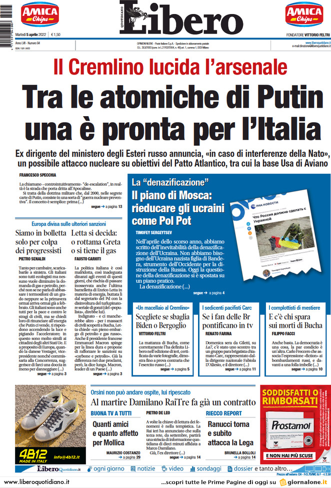 Prima Pagina «Libero Quotidiano» | Giornali.it