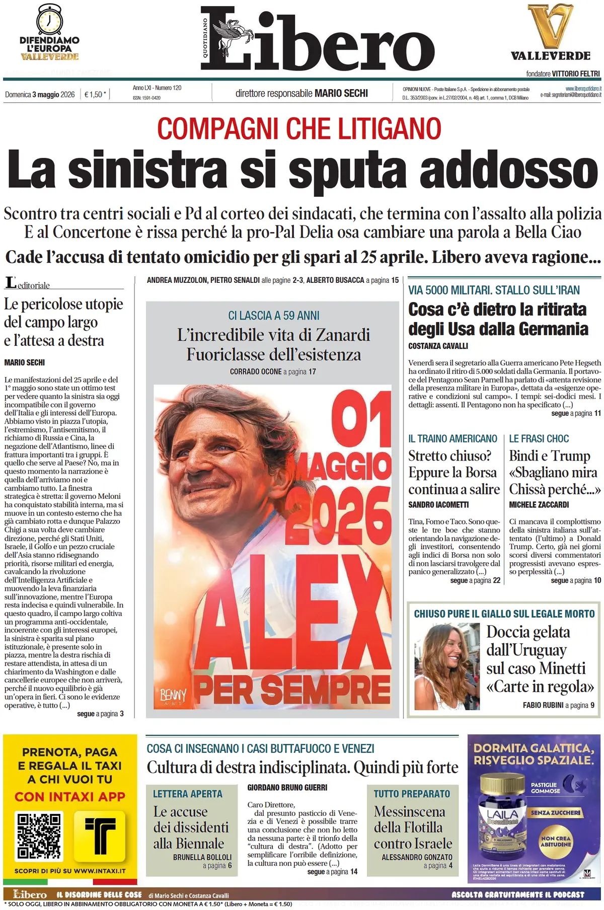 Libero Quotidiano, prima pagina