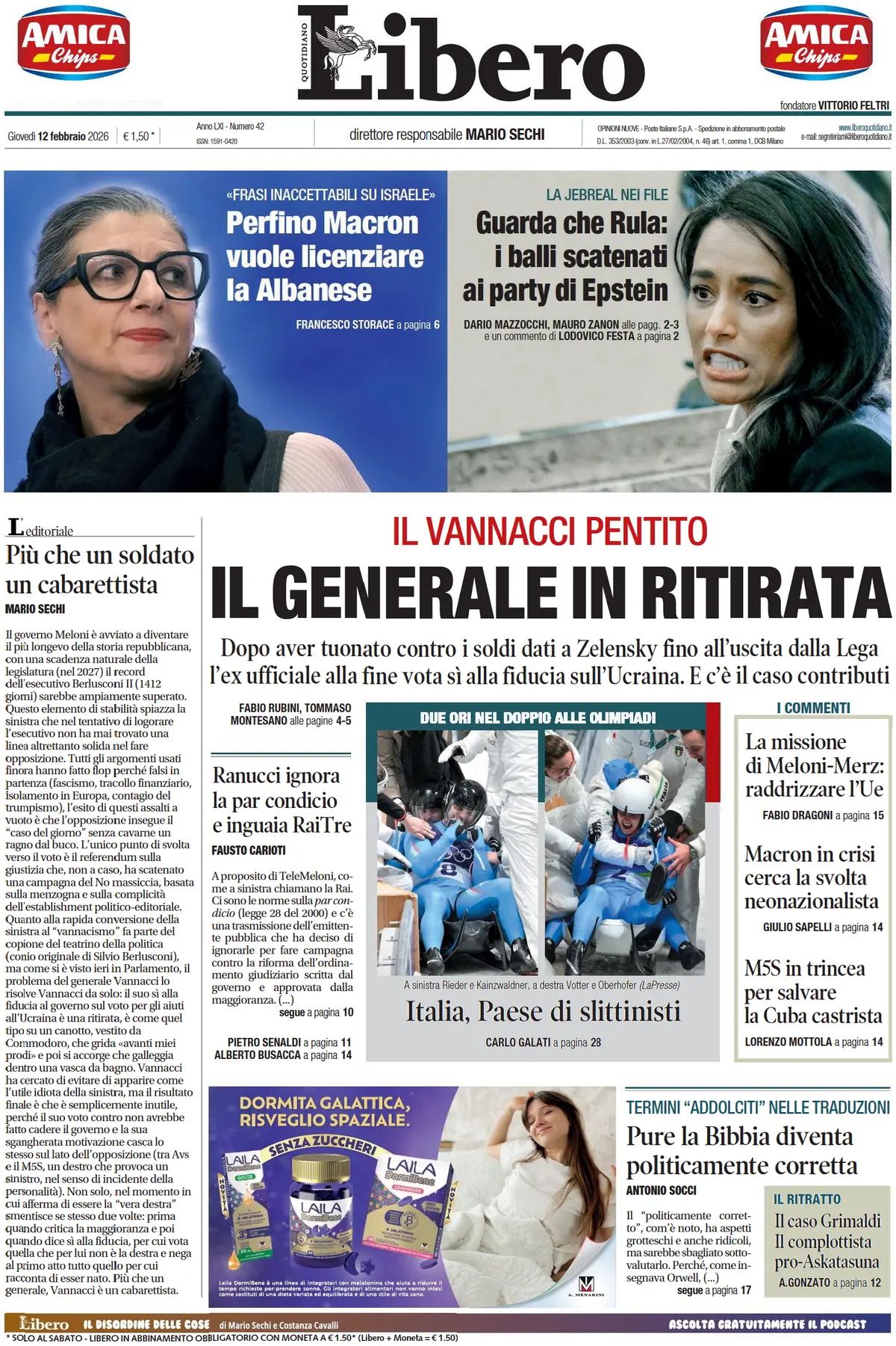Libero Quotidiano, prima pagina