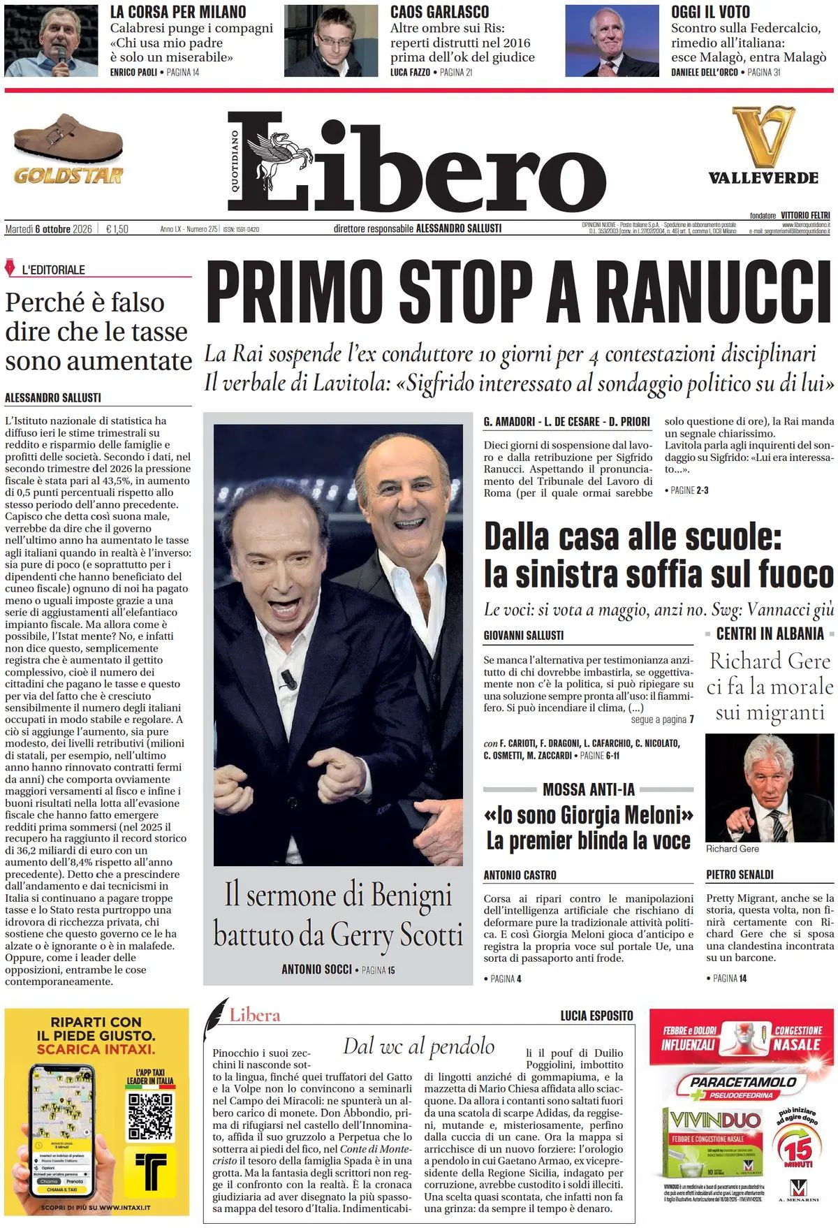 Libero Quotidiano, prima pagina