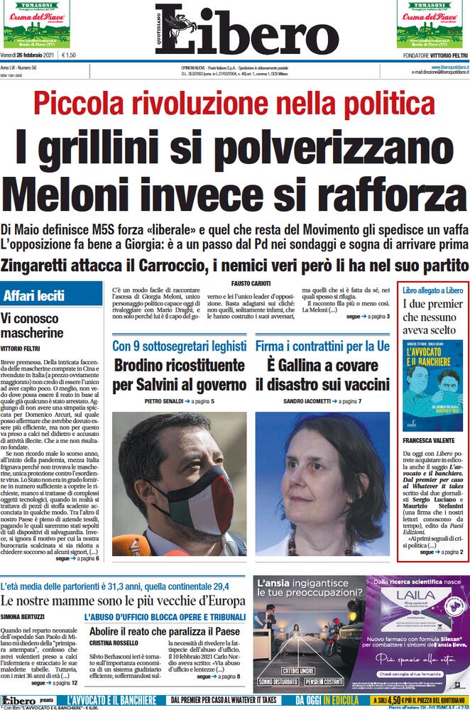 Libero Quotidiano, prima pagina