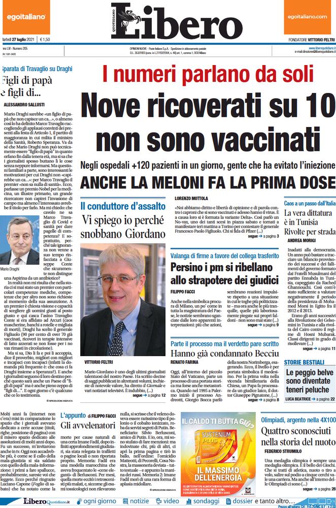 Libero Quotidiano, prima pagina