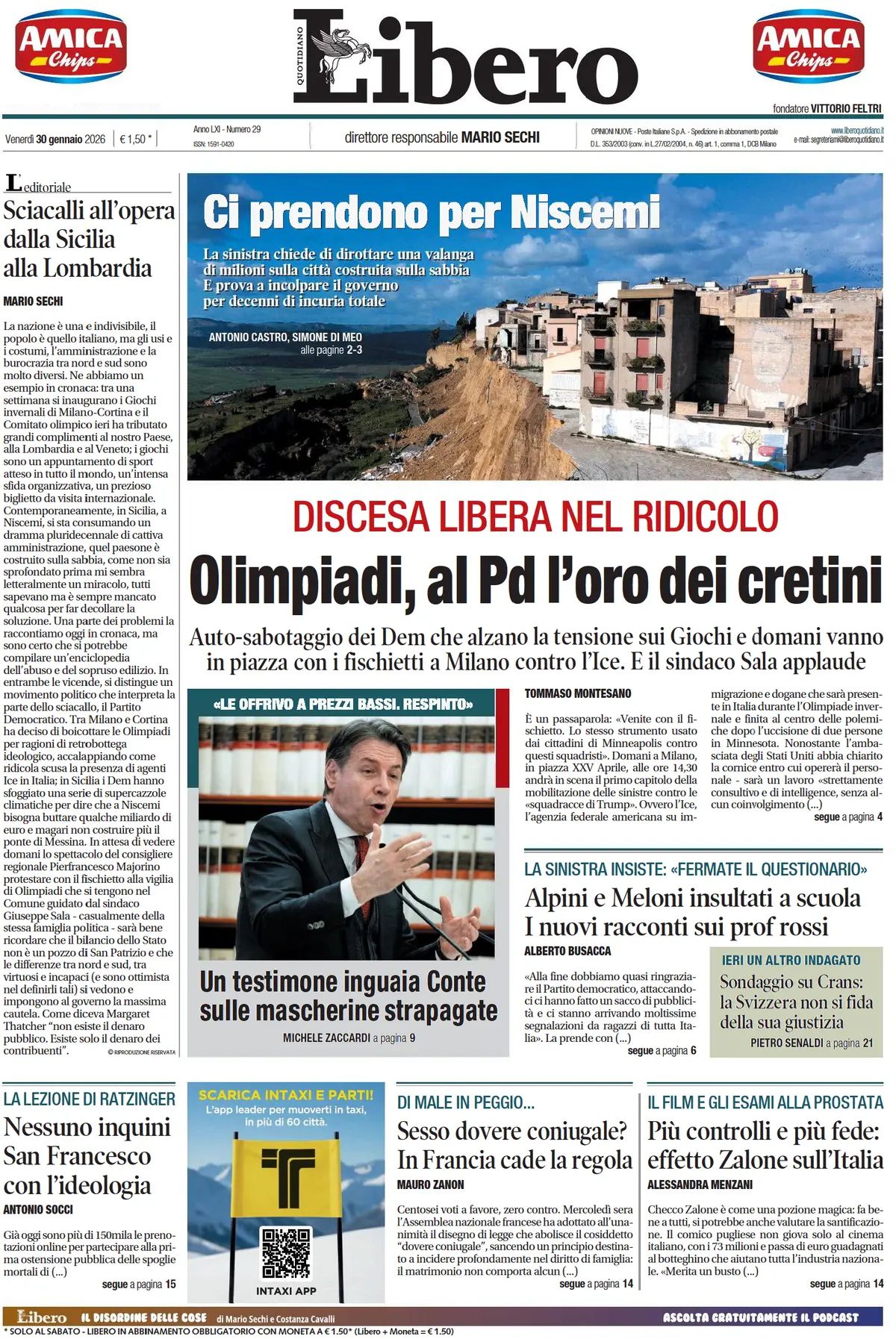 prima pagina quotidiano libero oggi