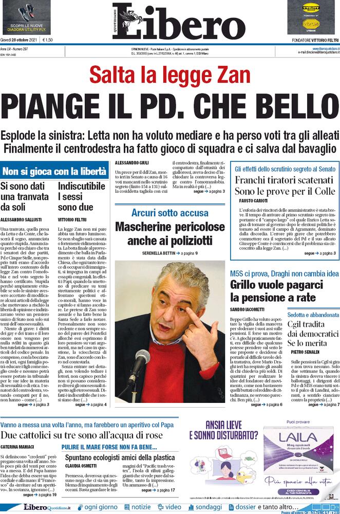 Libero Quotidiano, prima pagina
