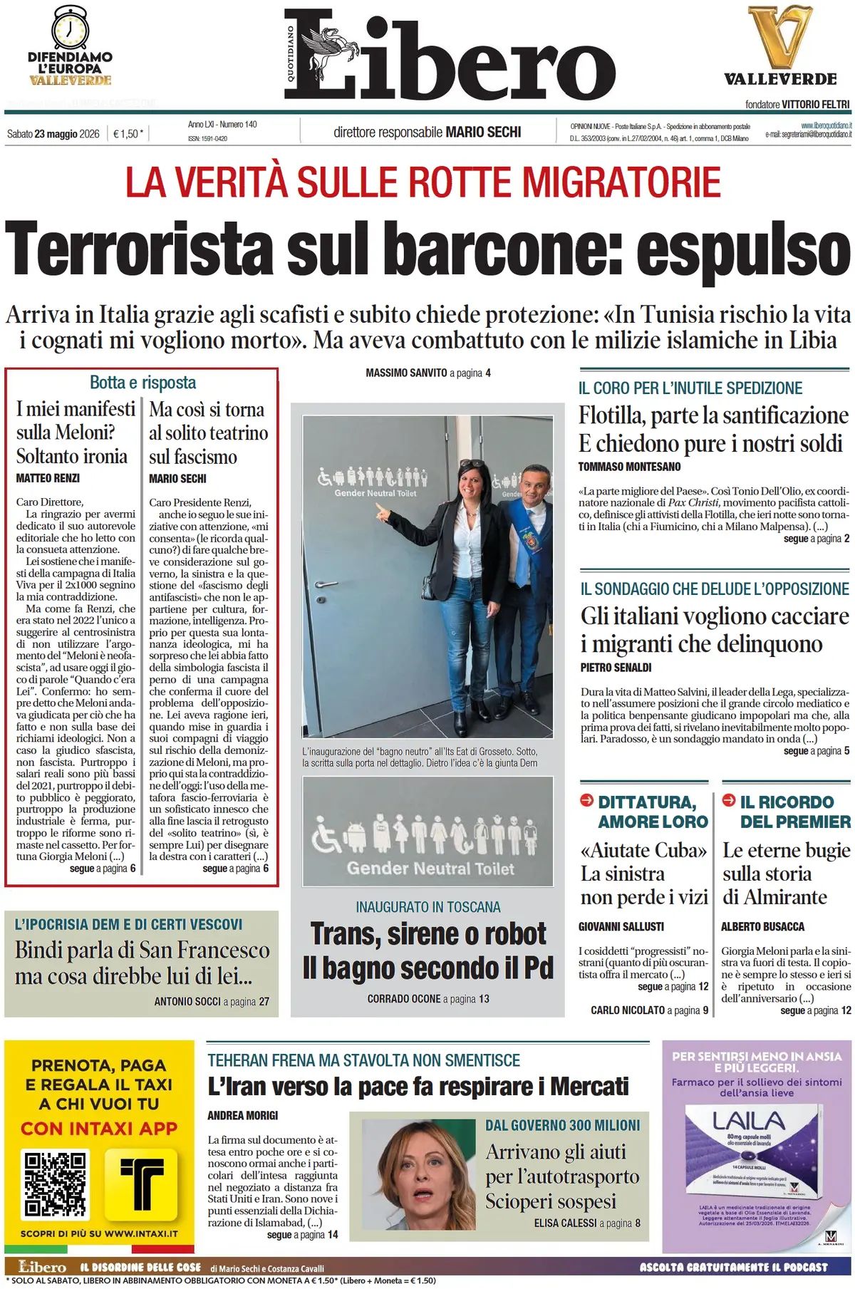 Libero Quotidiano, prima pagina