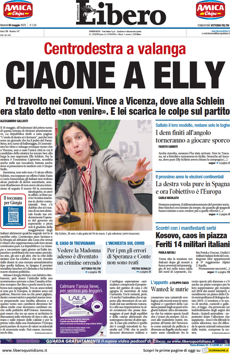 Libero Quotidiano, prima pagina