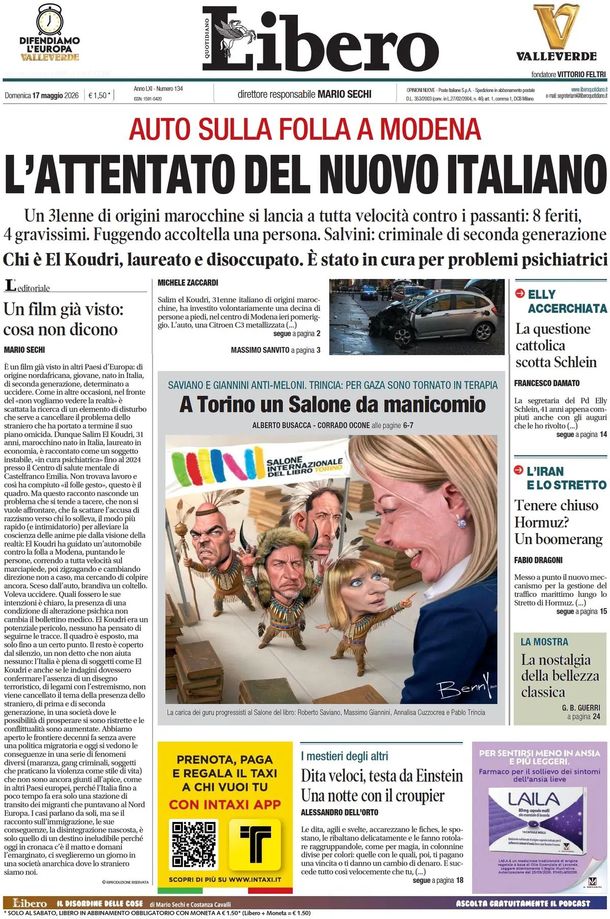 Libero Quotidiano, prima pagina