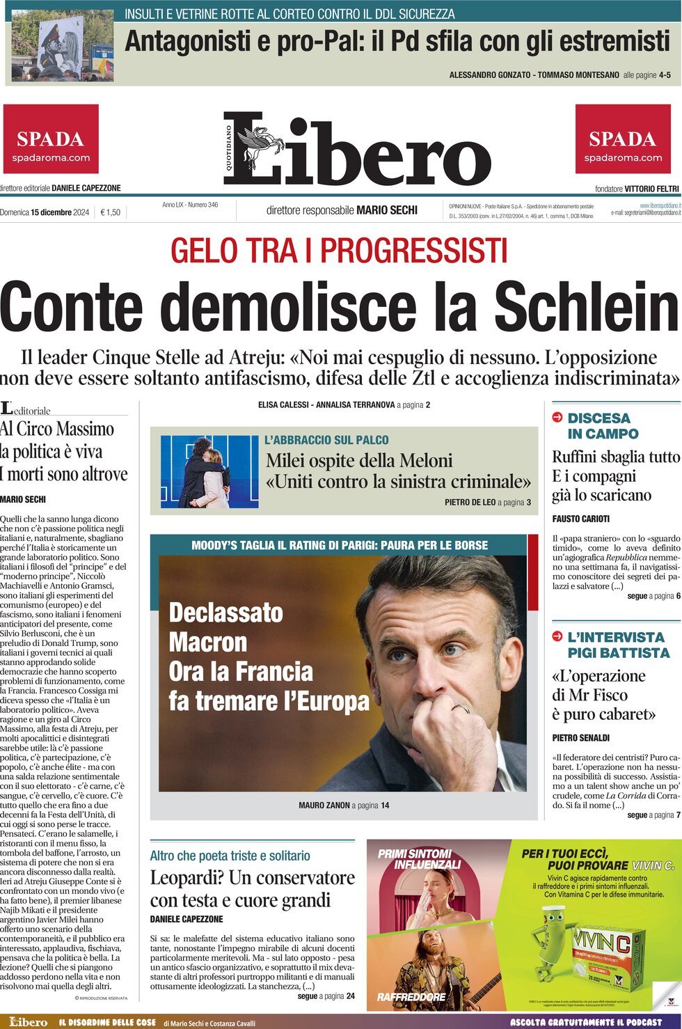 Libero Quotidiano, prima pagina