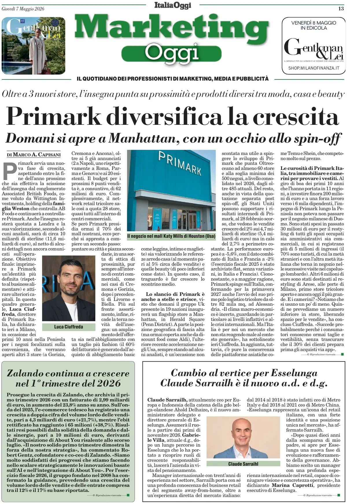 Marketing Oggi, prima pagina