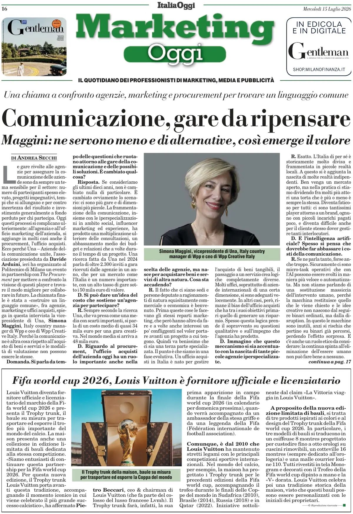 Marketing Oggi, prima pagina