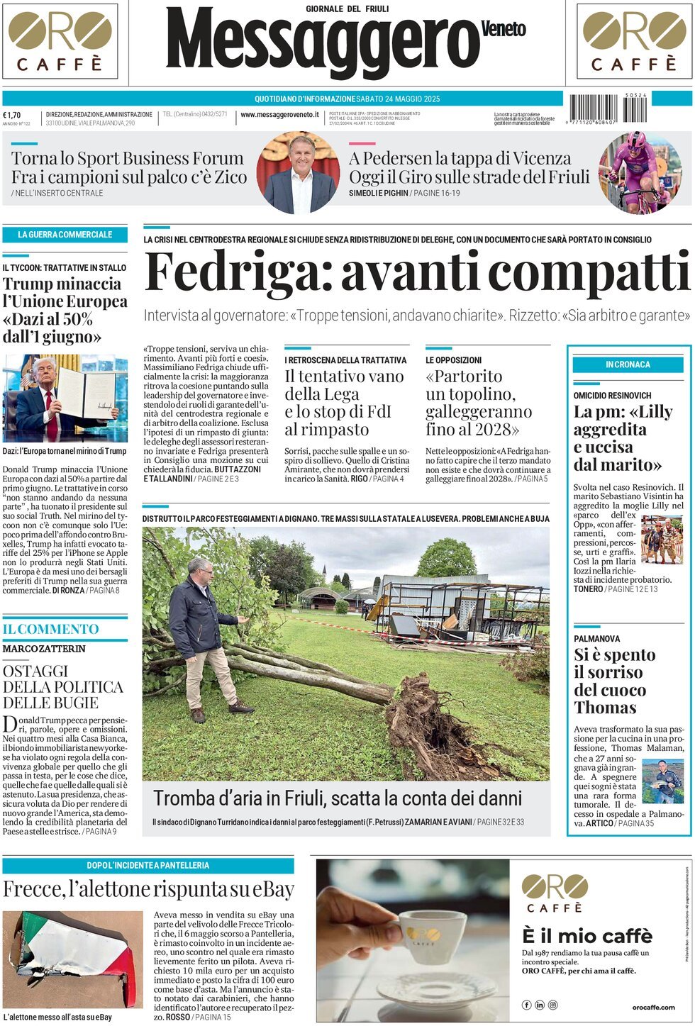 Messaggero Veneto, prima pagina