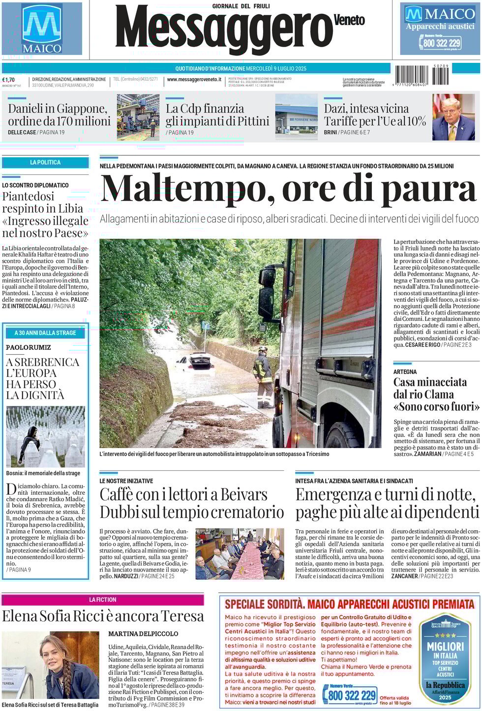 Messaggero Veneto, prima pagina