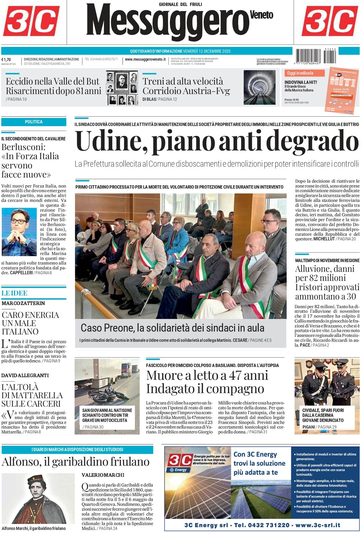 Messaggero Veneto, prima pagina