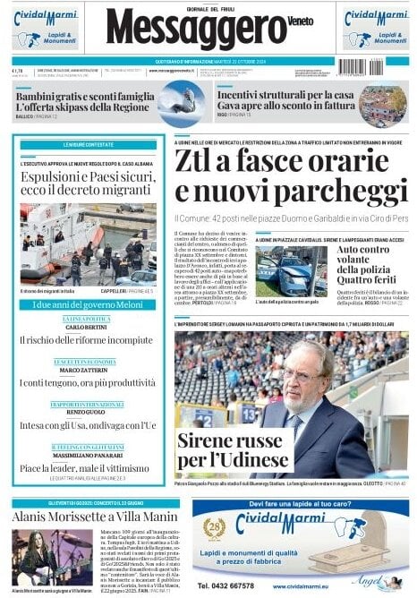 Messaggero Veneto, prima pagina