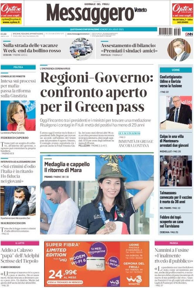 Messaggero Veneto, prima pagina