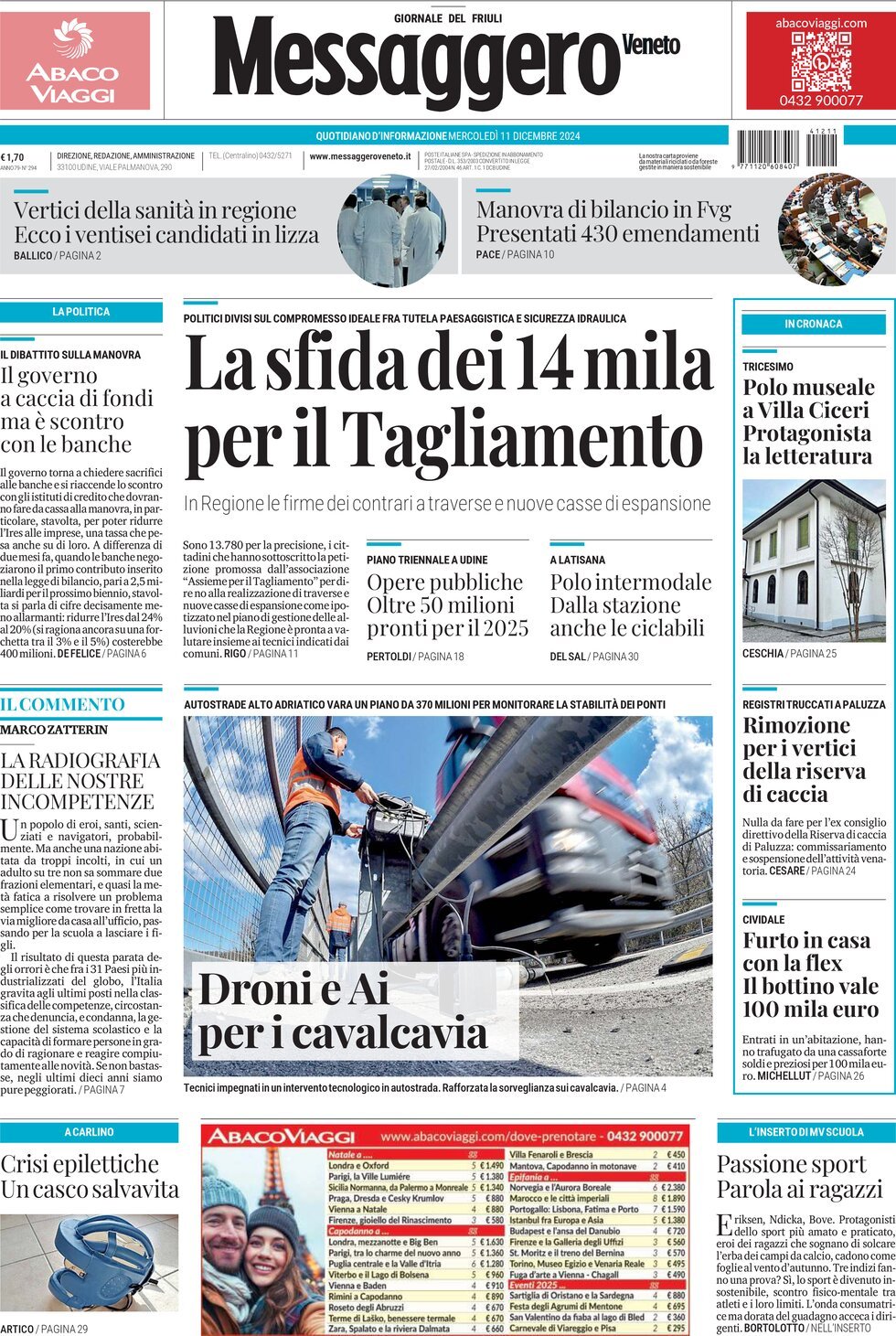 Messaggero Veneto, prima pagina