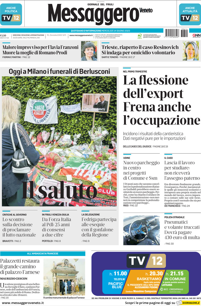 Messaggero Veneto, prima pagina