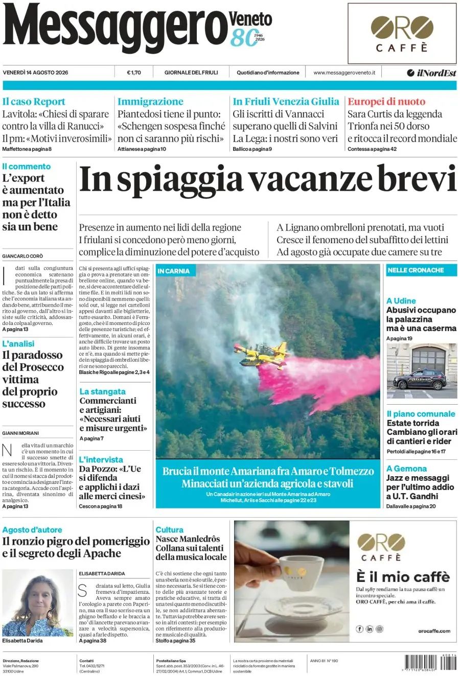 Messaggero Veneto, prima pagina