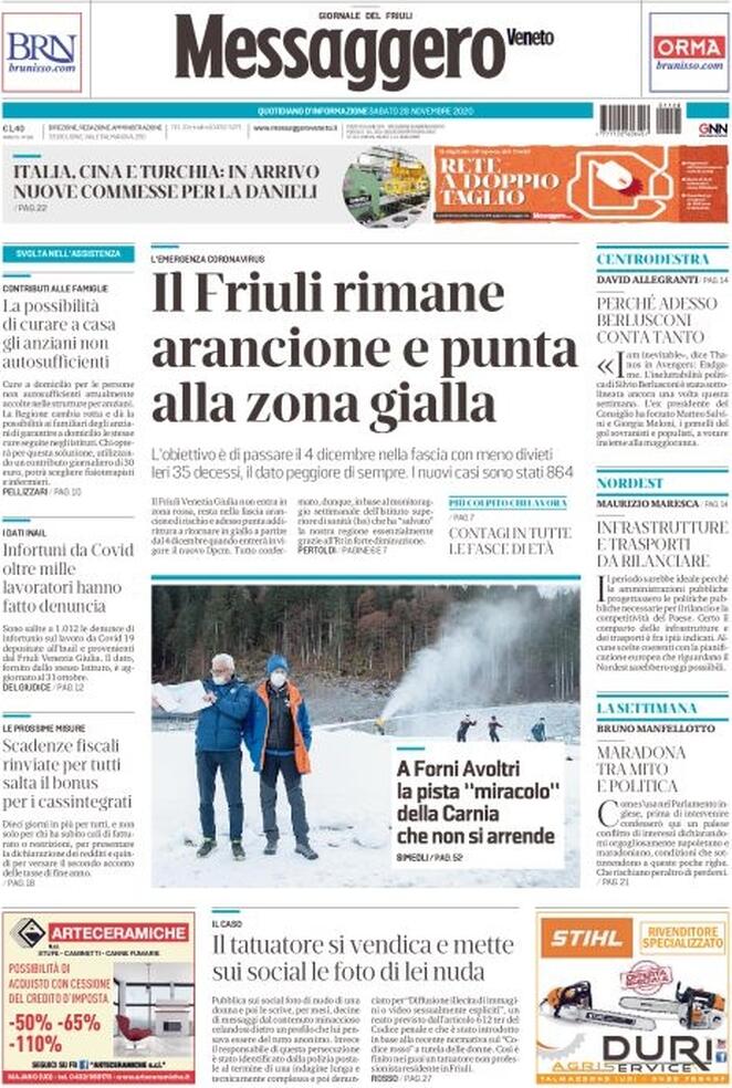 Messaggero Veneto, prima pagina