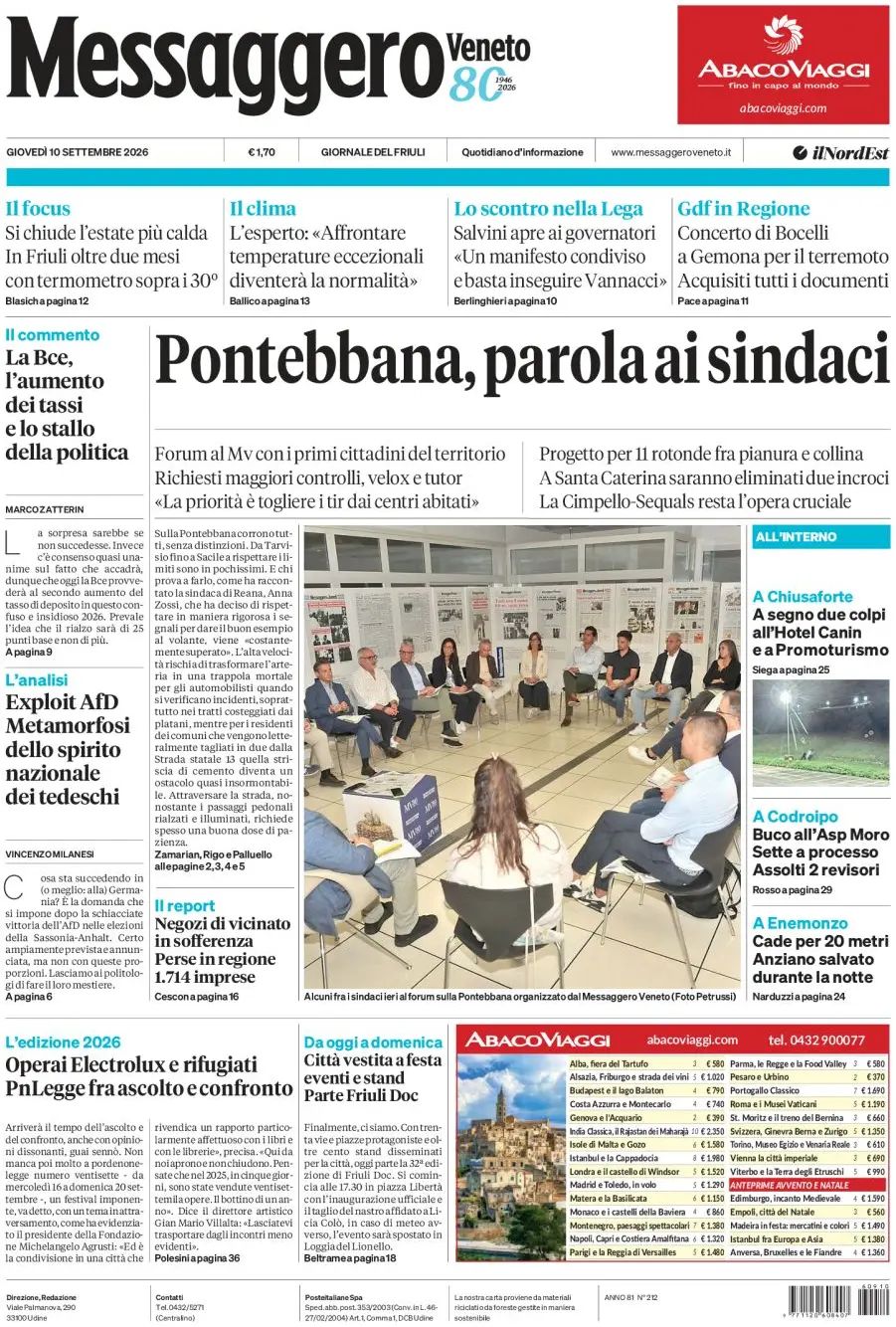 Messaggero Veneto, prima pagina