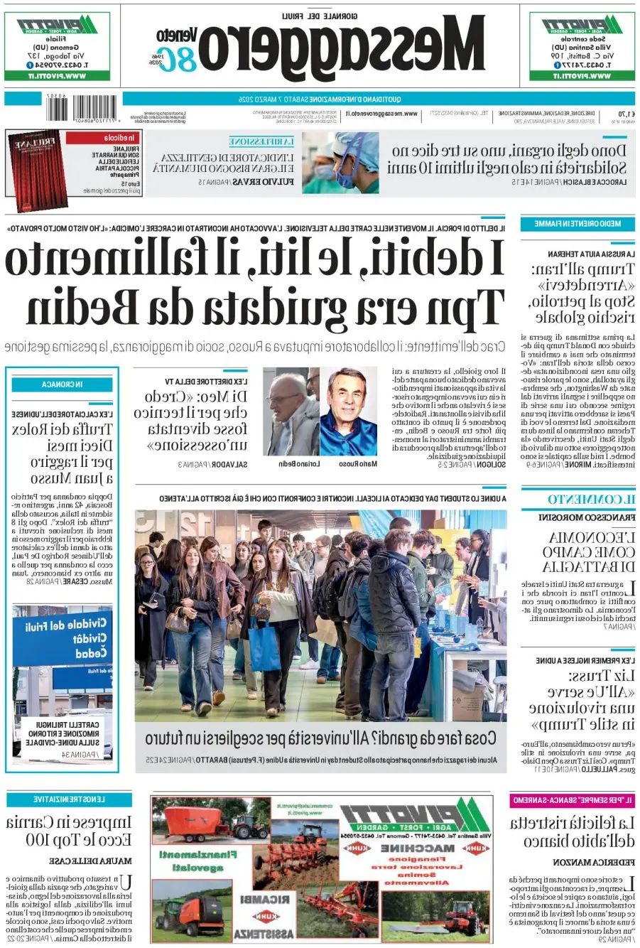 Messaggero Veneto, prima pagina