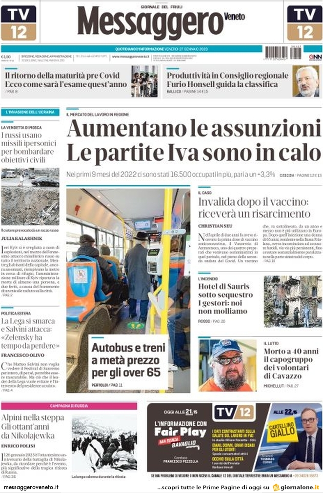 Messaggero Veneto, prima pagina