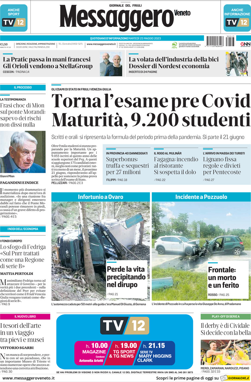 Messaggero Veneto, prima pagina