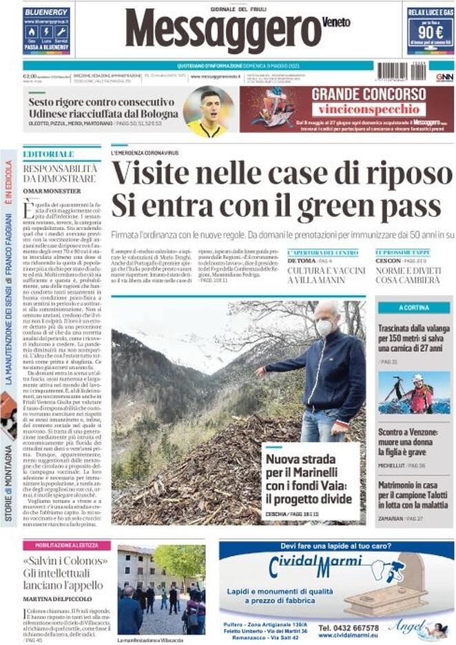 Messaggero Veneto, prima pagina
