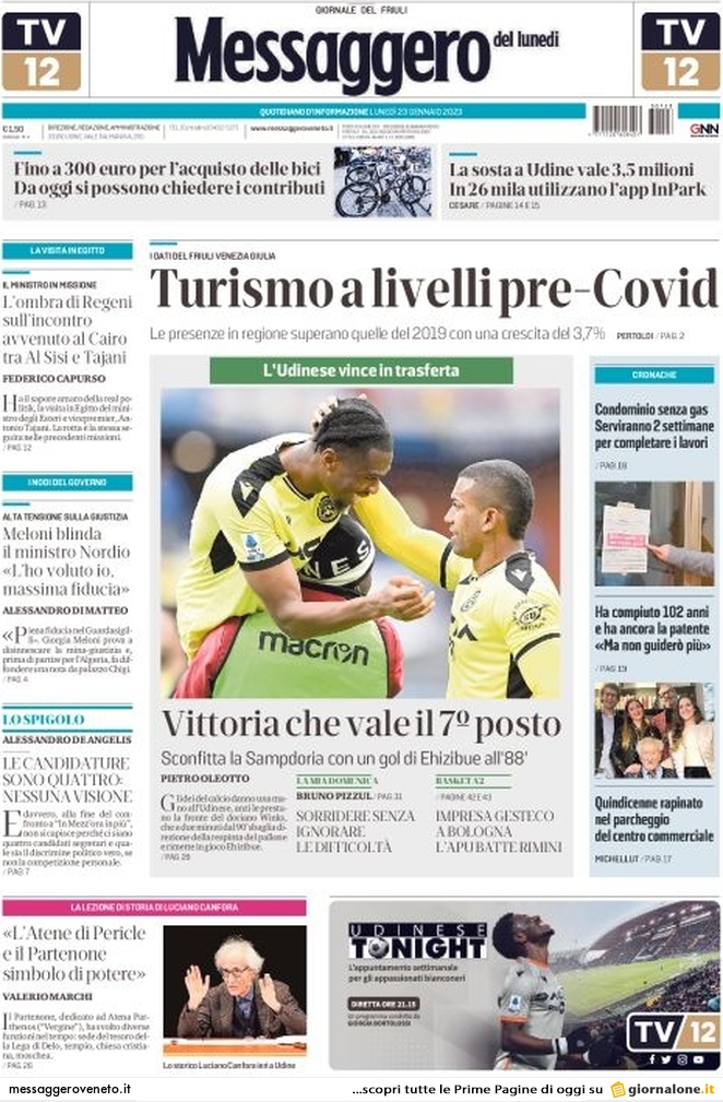 Messaggero Veneto, prima pagina