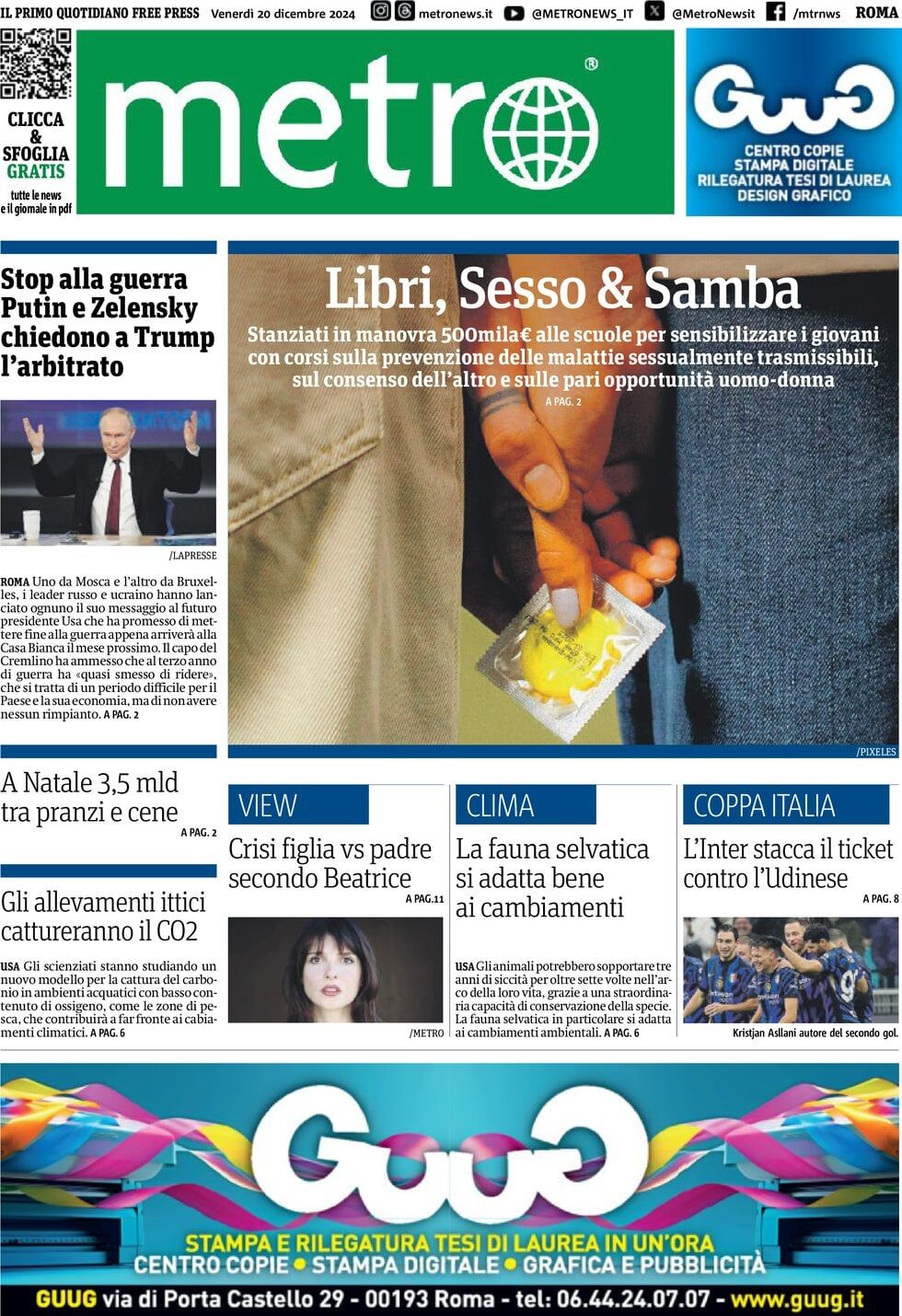 Metro, prima pagina